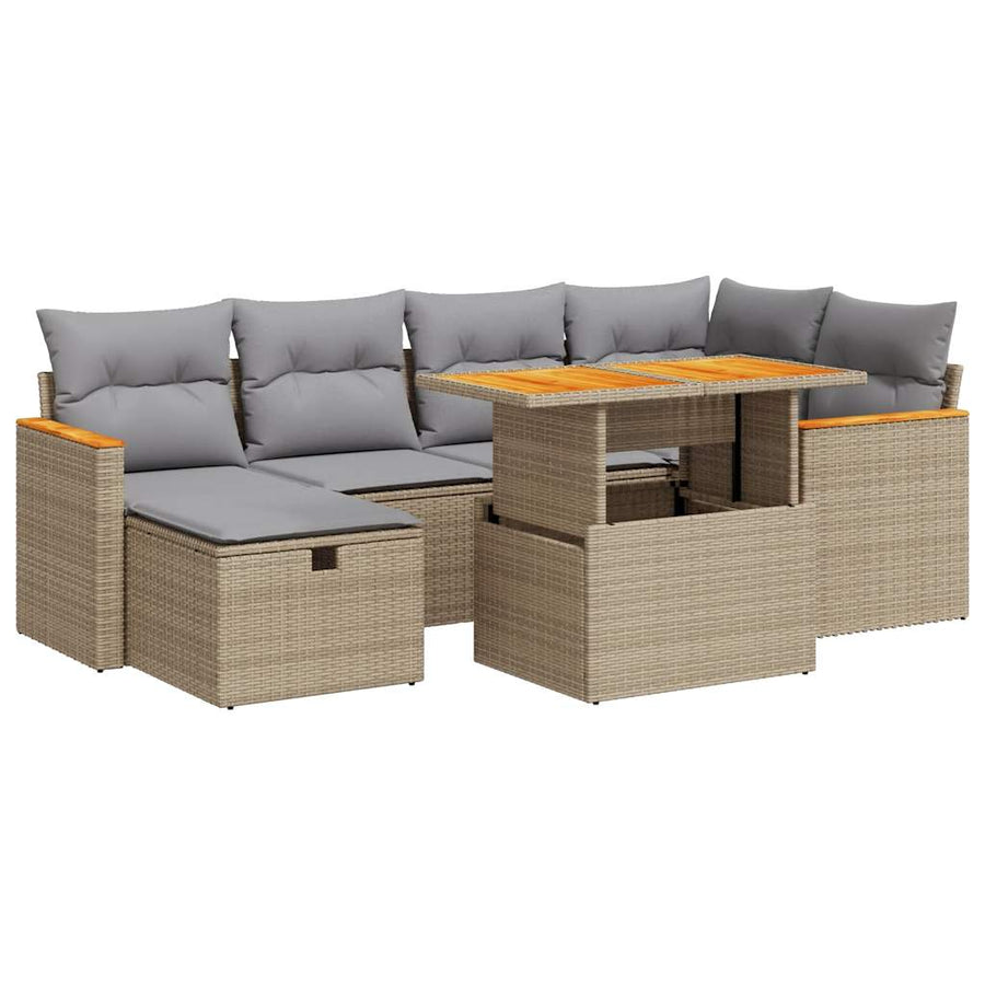 8-delige Loungeset met kussens poly rattan beige