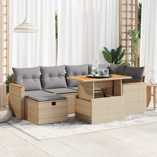 8-delige Loungeset met kussens poly rattan beige