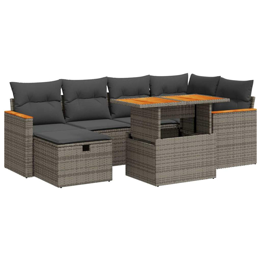 8-delige Loungeset met kussens poly rattan grijs