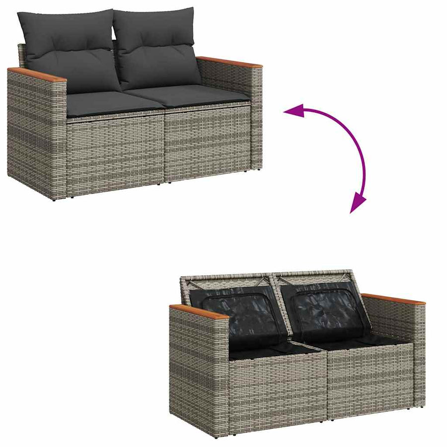 8-delige Loungeset met kussens poly rattan grijs