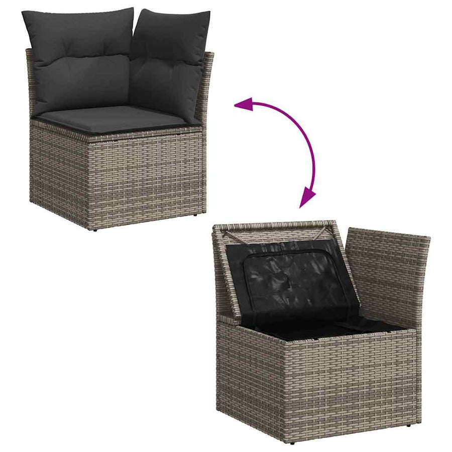 8-delige Loungeset met kussens poly rattan grijs