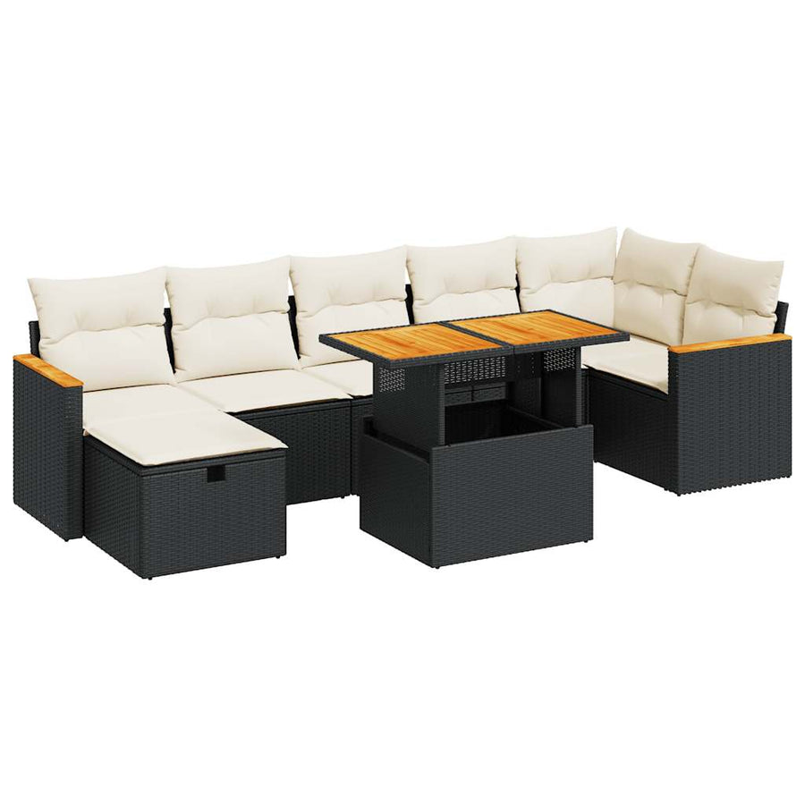 5-delige Loungeset met kussens poly rattan zwart