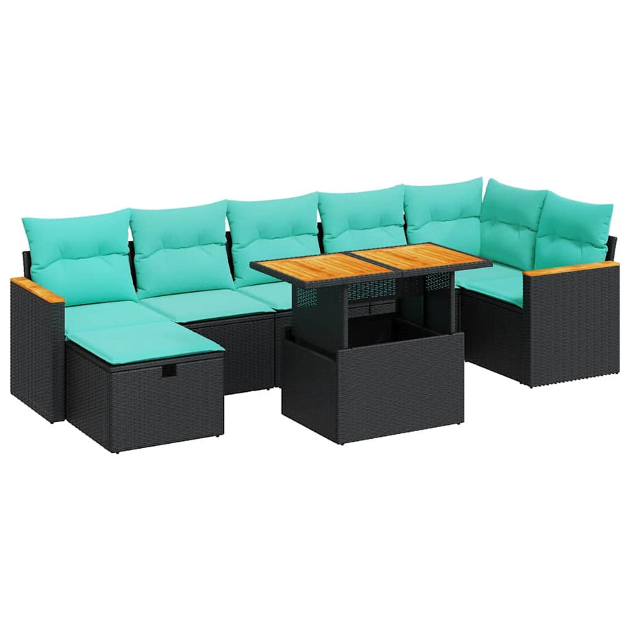 8-delige Loungeset met kussens poly rattan acacia grijs