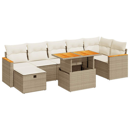 5-delige Loungeset met kussens poly rattan beige