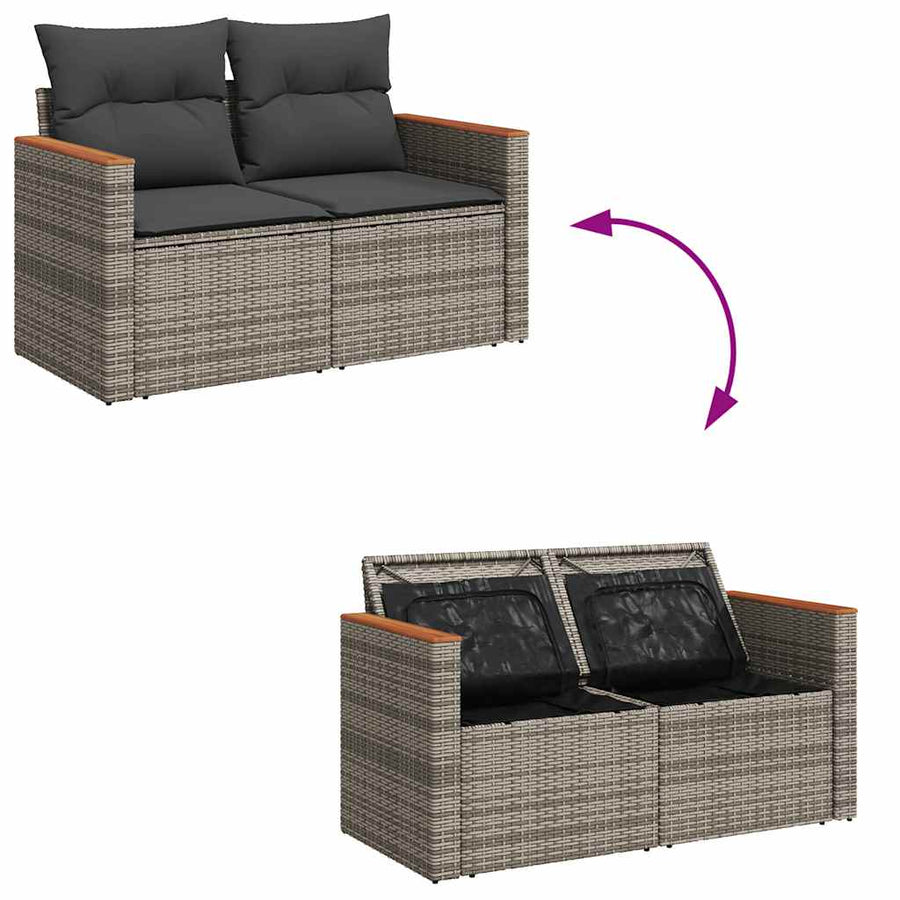 5-delige Loungeset met kussens poly rattan grijs
