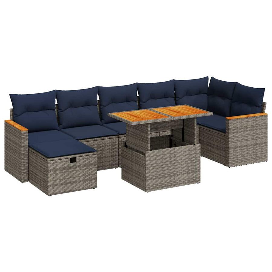 8-delige Loungeset met kussens poly rattan acacia bruin