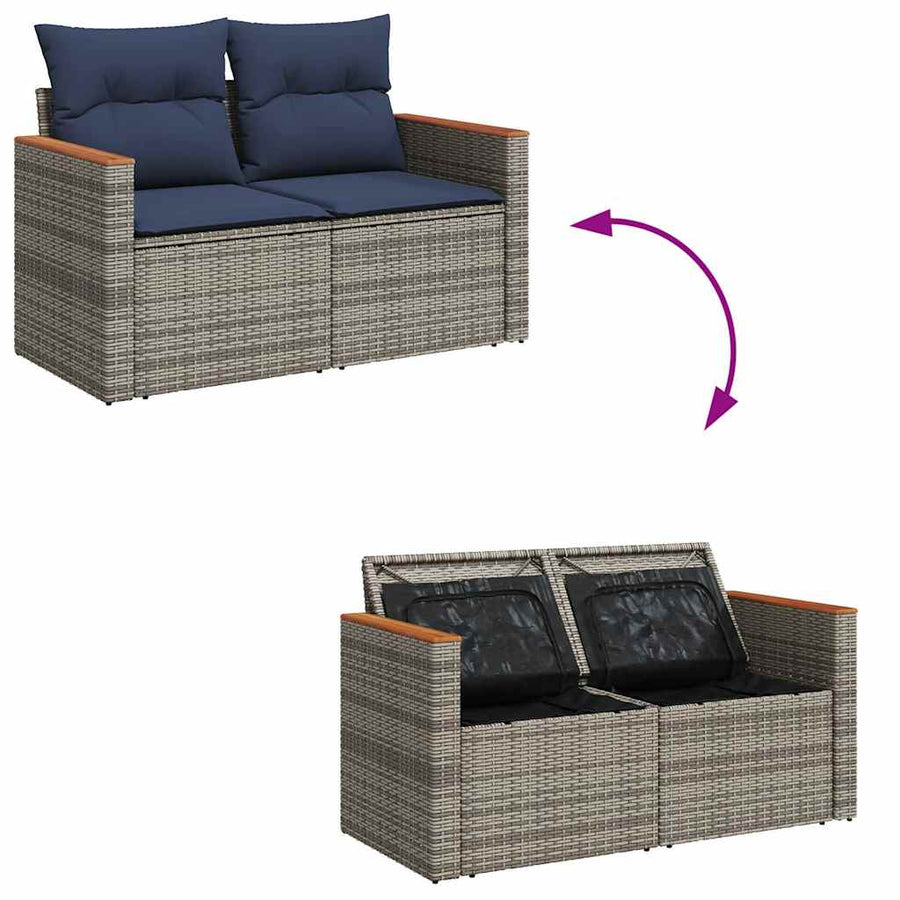 8-delige Loungeset met kussens poly rattan acacia bruin