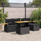 6-piece Lounge Set with Cushions Poly Rattan Black