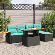 Loungeset 6-delig poly rattan zwart