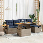 6-piece Lounge Set with Cushions Polyrattan Acacia Grey