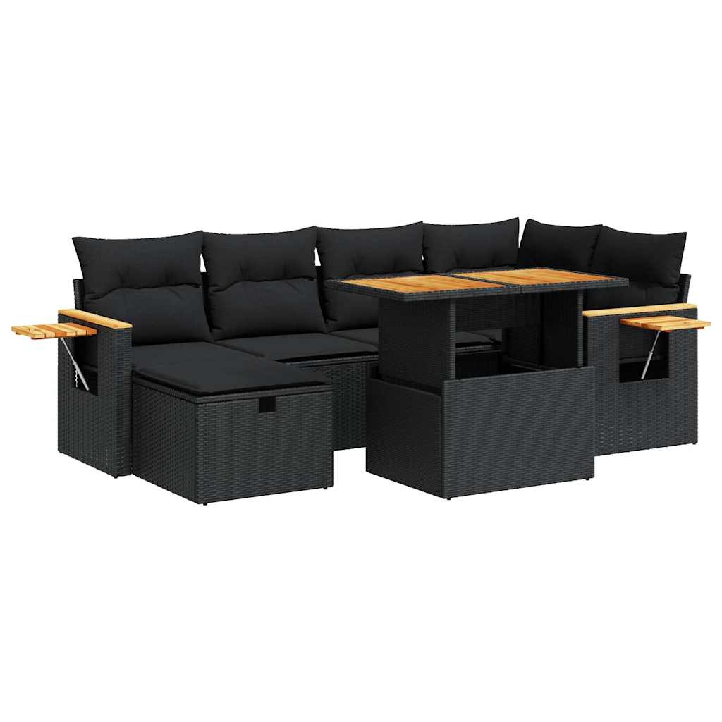 8-delige Loungeset met kussens poly rattan zwart