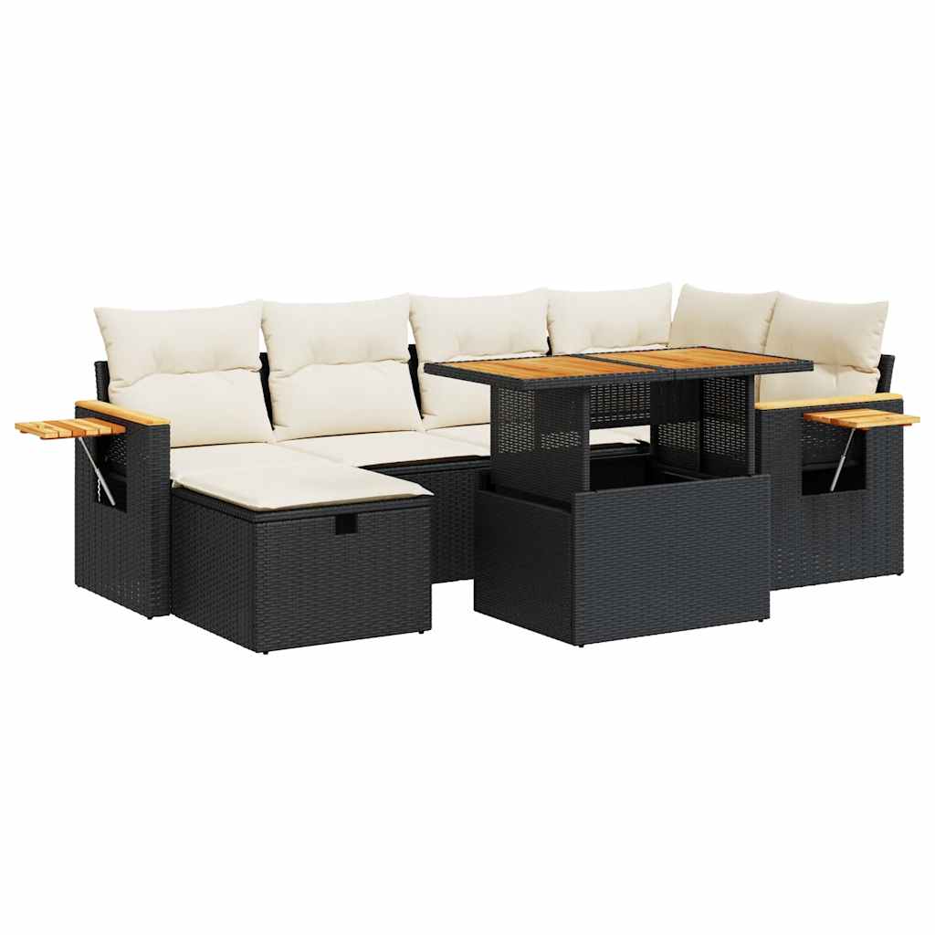 8-delige Loungeset met kussens poly rattan zwart