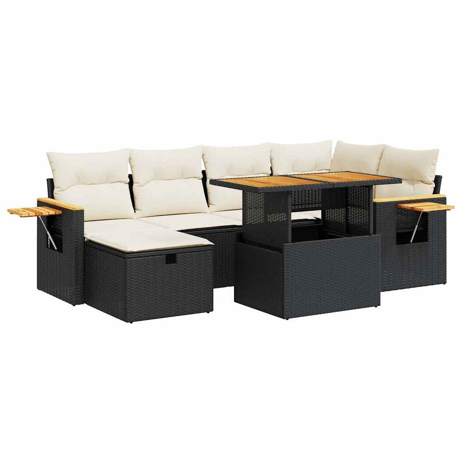 8-delige Loungeset met kussens poly rattan zwart