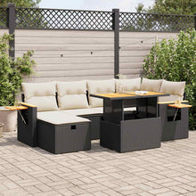 8-delige Loungeset met kussens poly rattan zwart