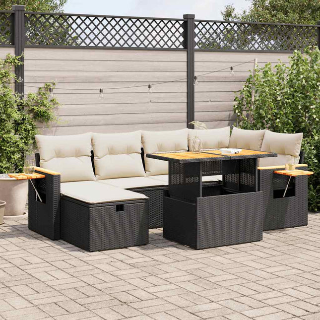 8-delige Loungeset met kussens poly rattan zwart