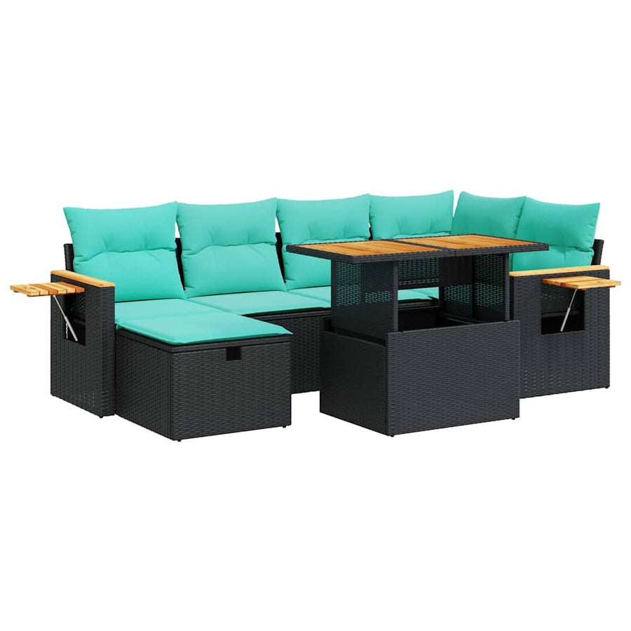 7-delige Loungeset met kussens poly rattan acacia bruin