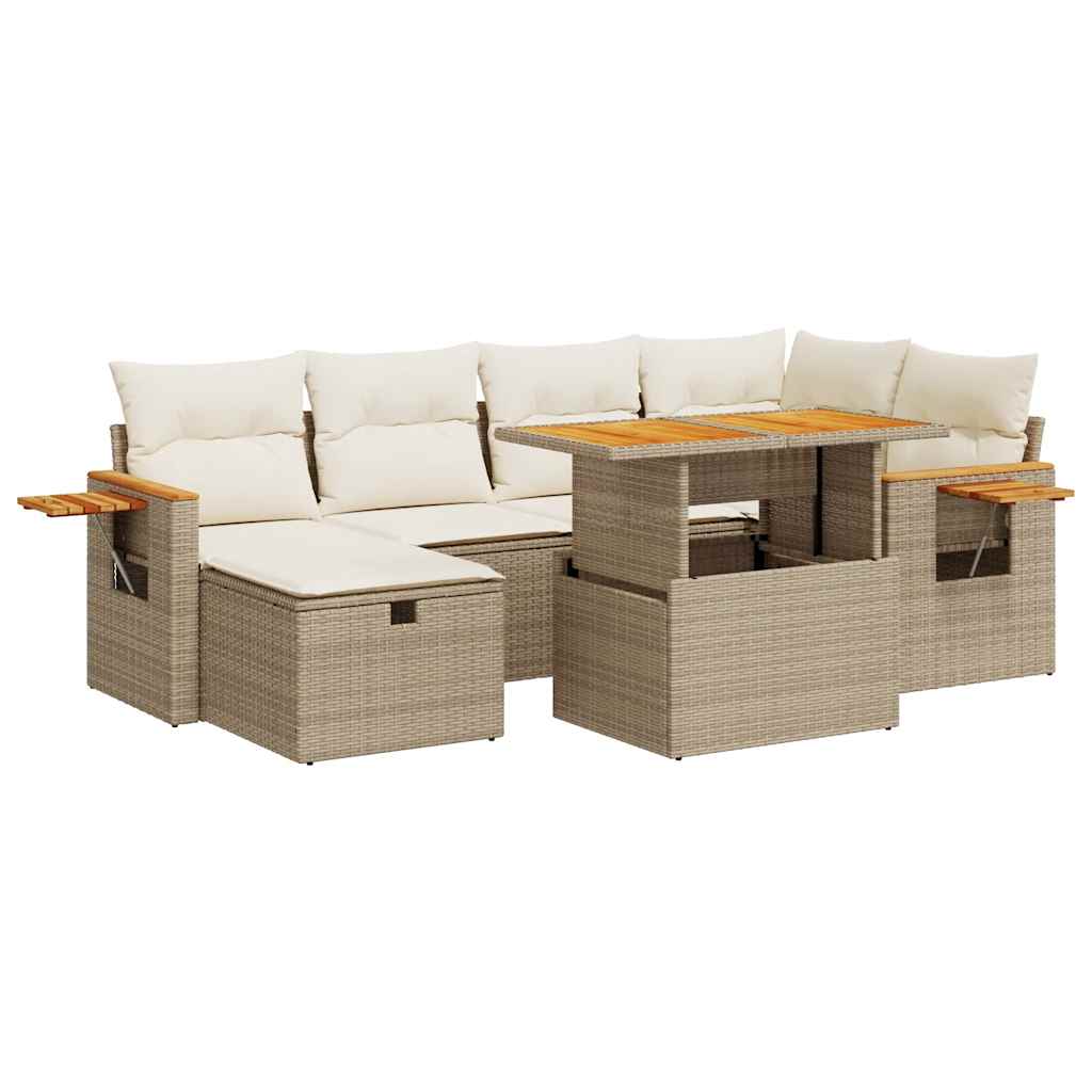 8-delige Loungeset met kussens poly rattan beige