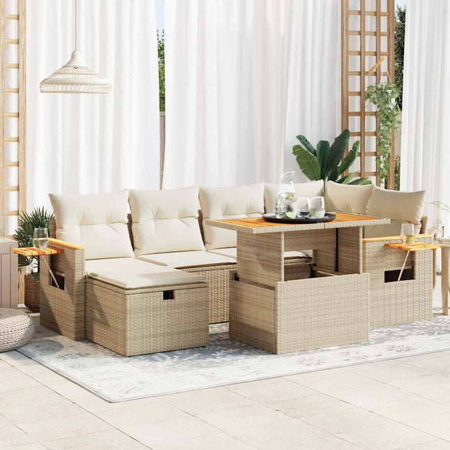 8-delige Loungeset met kussens poly rattan beige