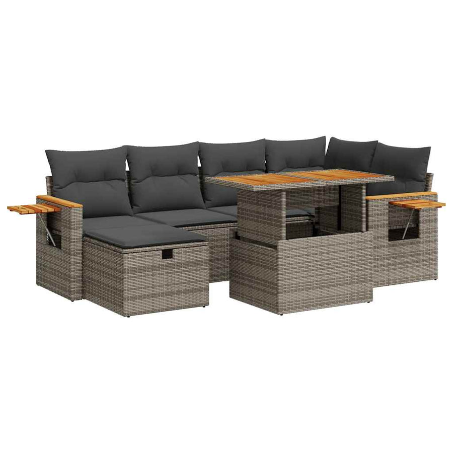 8-delige Loungeset met kussens poly rattan grijs