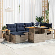 Loungeset 7-delig poly rattan acacia grijs
