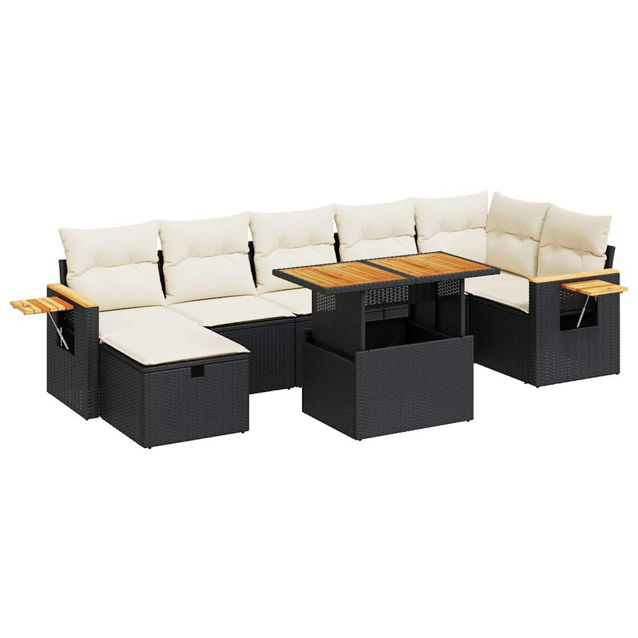 5-delige Loungeset met kussens poly rattan zwart