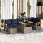 8-piece Lounge Set with Cushions Poly Rattan Acacia Grey