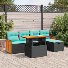 6-delige Loungeset met kussens poly rattan acacia zwart