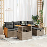 Loungeset 6-delig poly rattan grijs