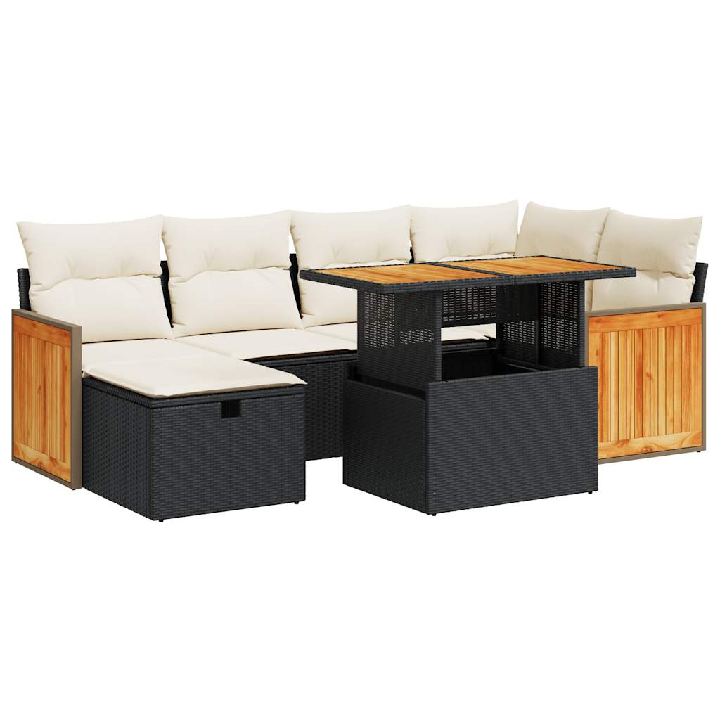 8-delige Loungeset met kussens poly rattan zwart