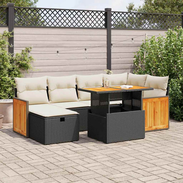 8-delige Loungeset met kussens poly rattan zwart