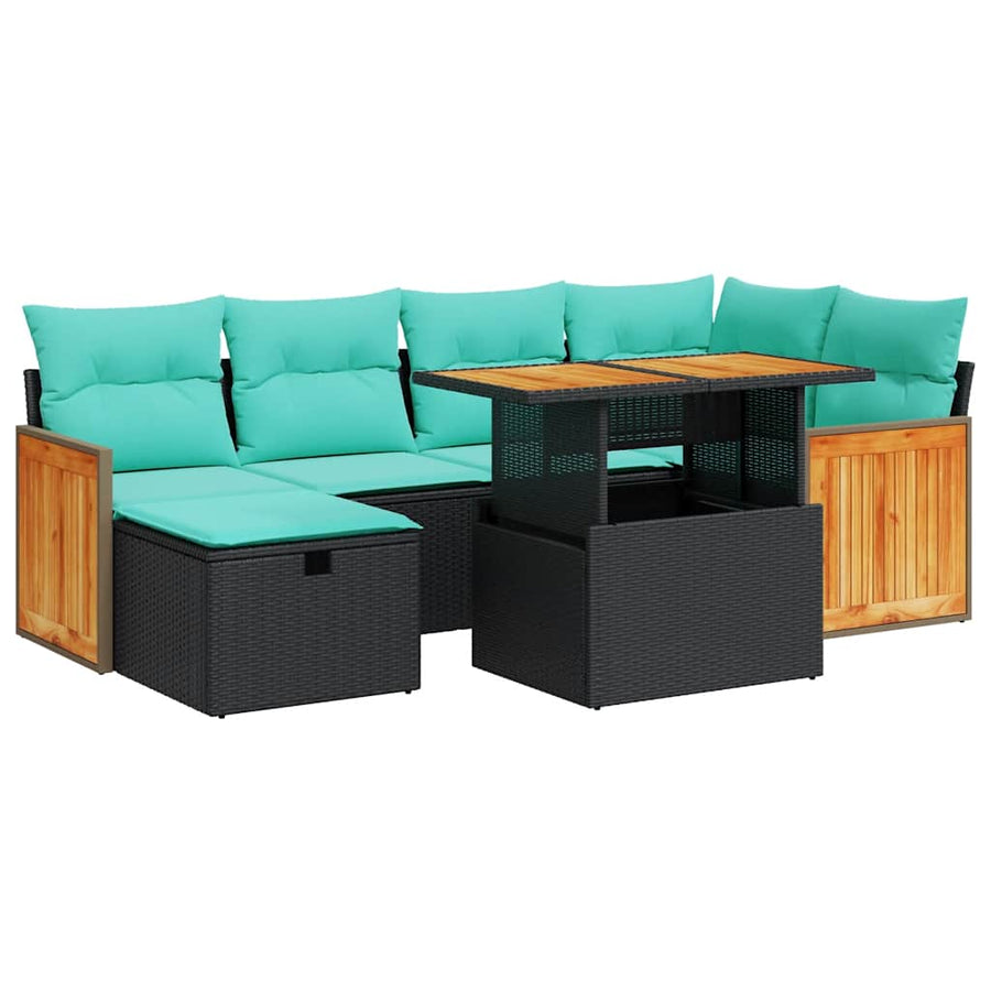 7-delige Loungeset met kussens poly rattan acacia bruin
