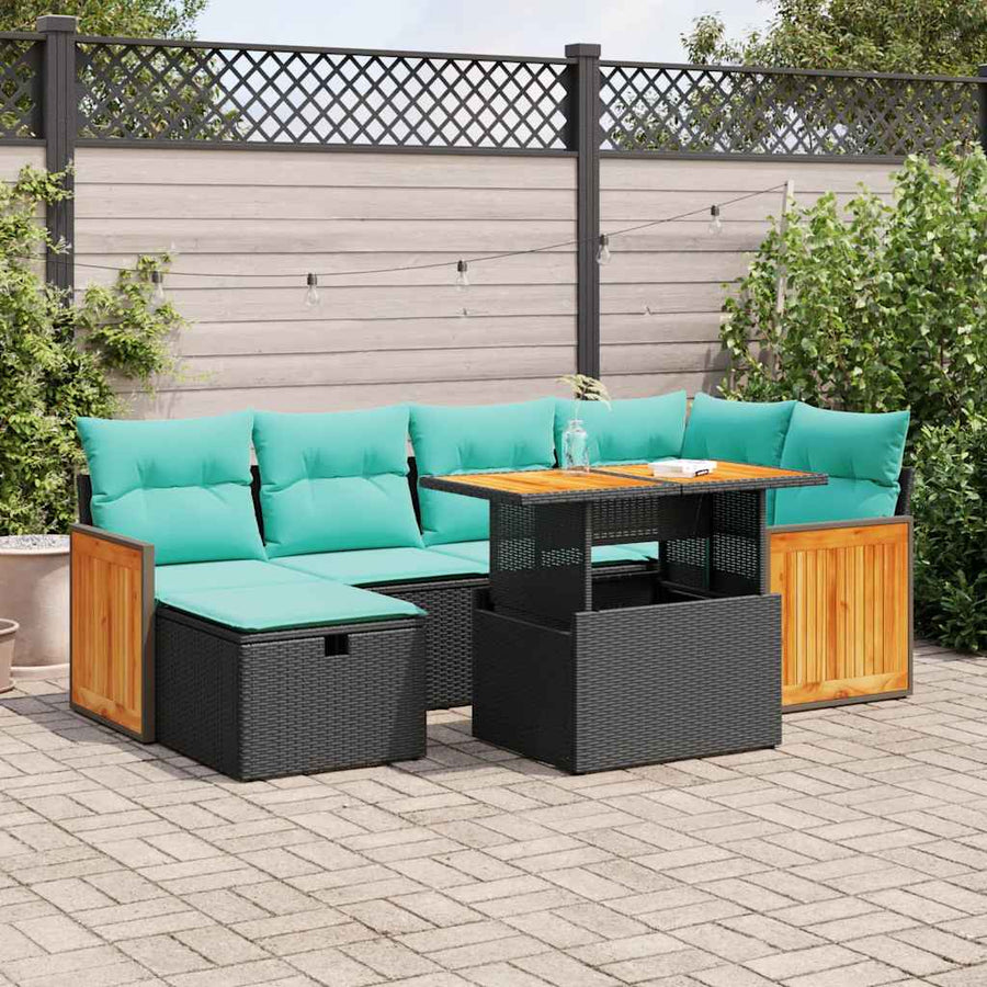 7-delige Loungeset met kussens poly rattan acacia bruin