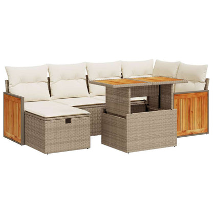 8-delige Loungeset met kussens poly rattan beige