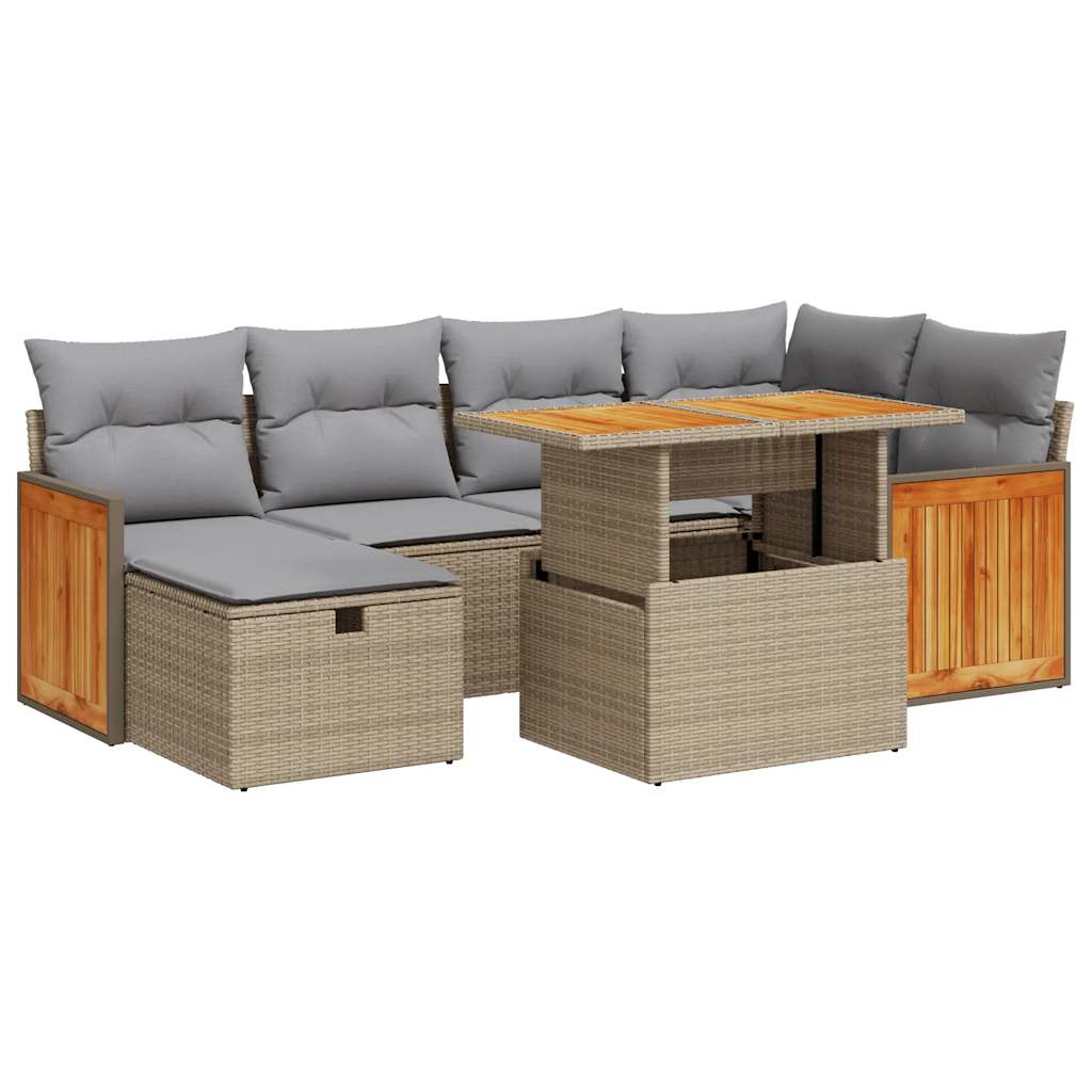 8-delige Loungeset met kussens poly rattan beige