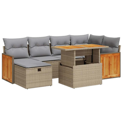 8-delige Loungeset met kussens poly rattan beige