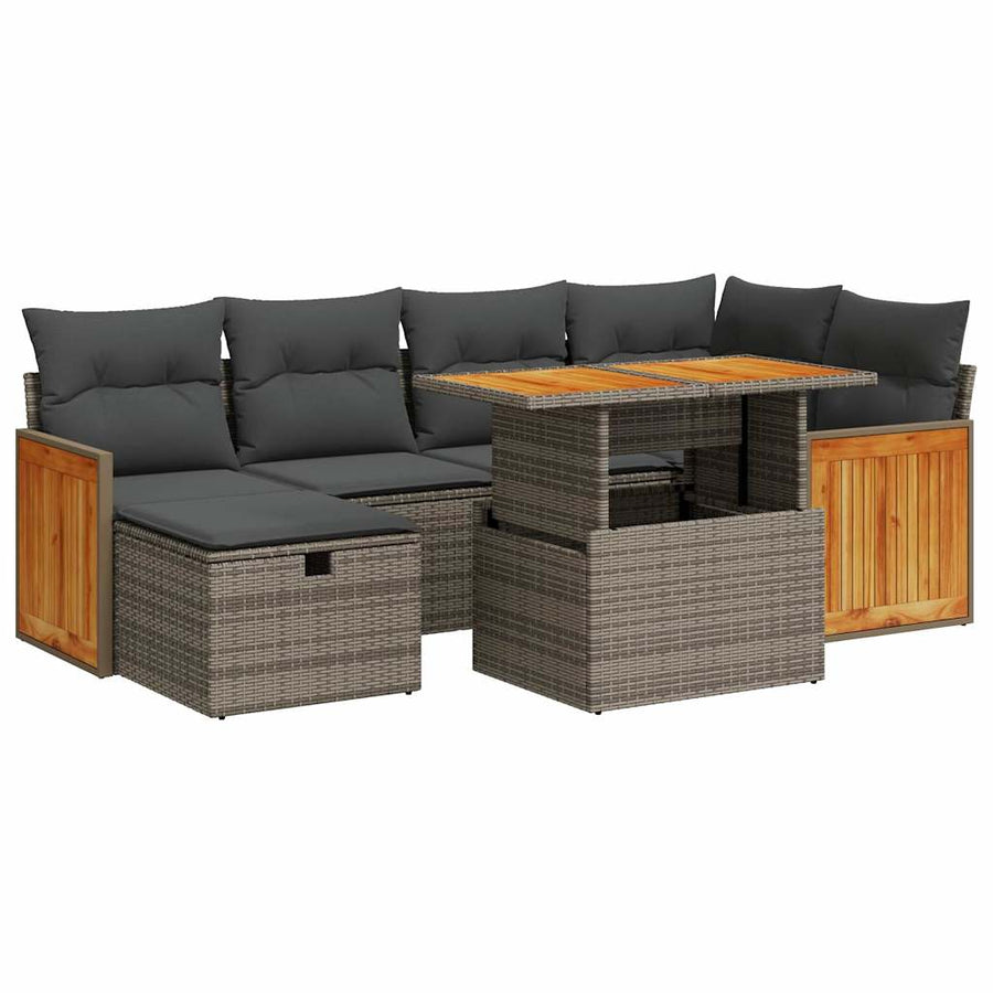8-delige Loungeset met kussens poly rattan grijs
