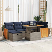 Loungeset 7-delig poly rattan acacia grijs