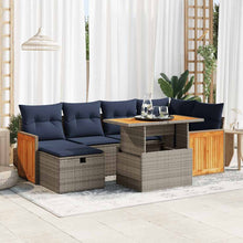 7-delige Loungeset met kussens poly rattan acacia zwart