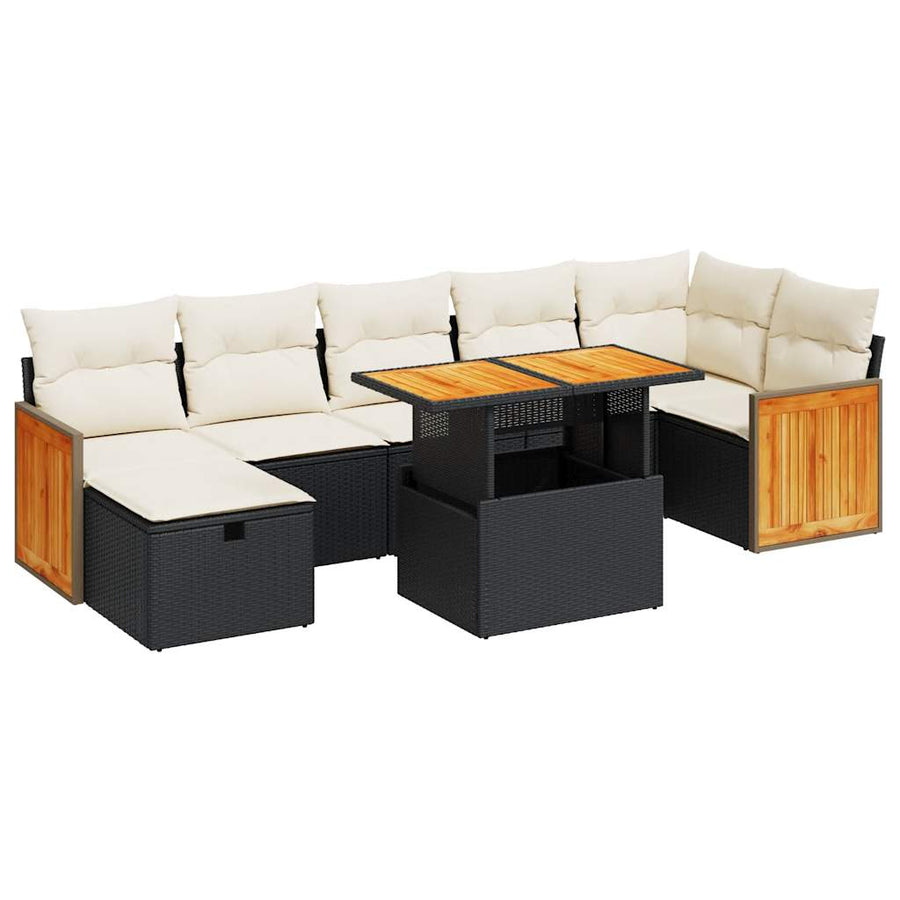 5-delige Loungeset met kussens poly rattan zwart