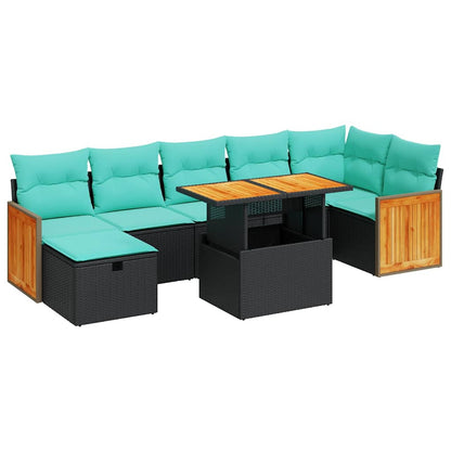 8-delige Loungeset met kussens poly rattan acacia grijs