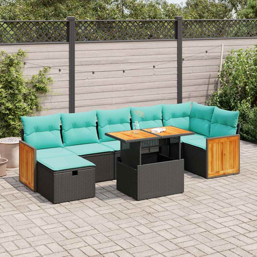 8-delige Loungeset met kussens poly rattan acacia grijs