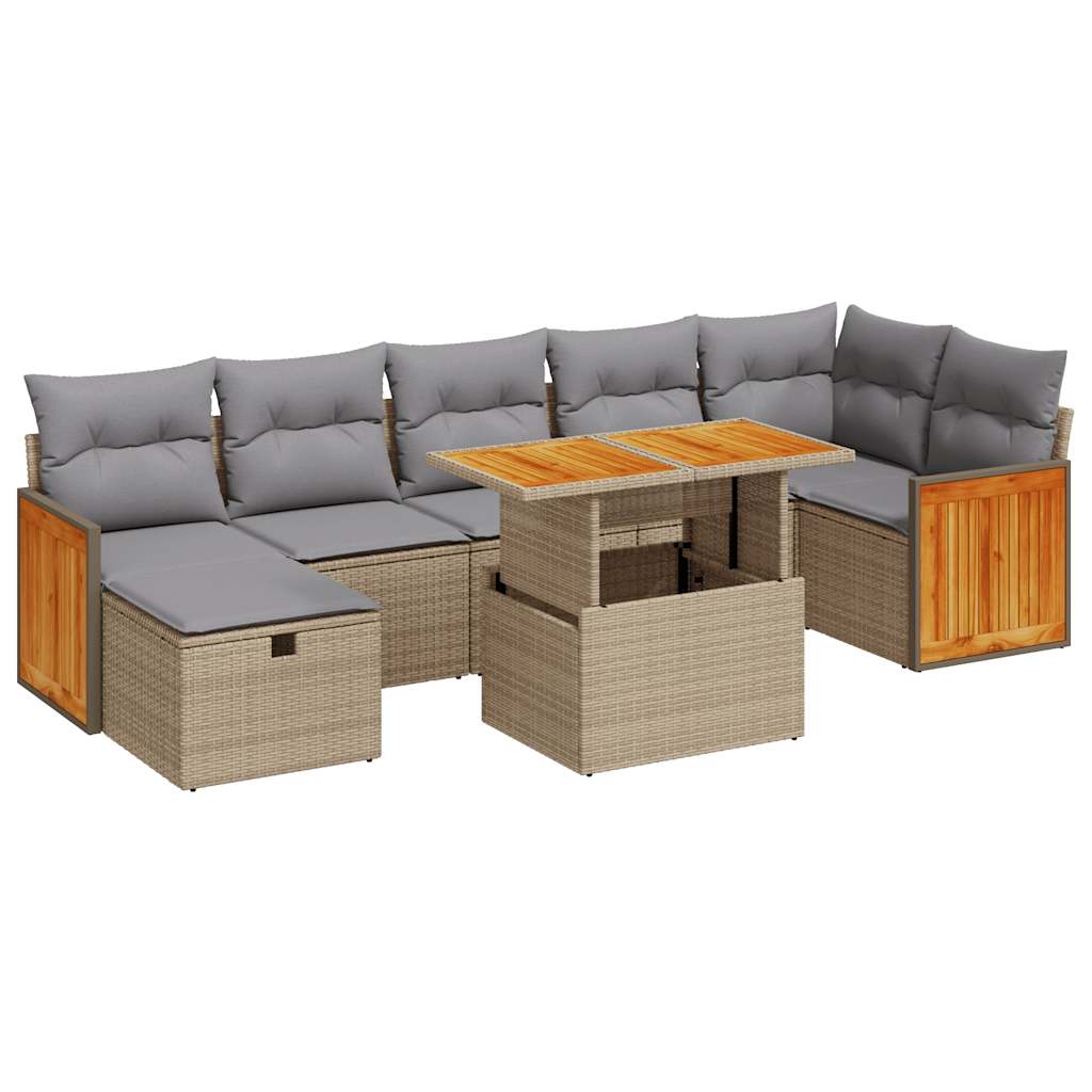 5-delige Loungeset met kussens poly rattan beige