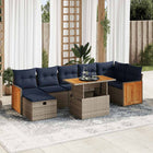 8-piece Lounge Set with Cushions Poly Rattan Acacia Grey