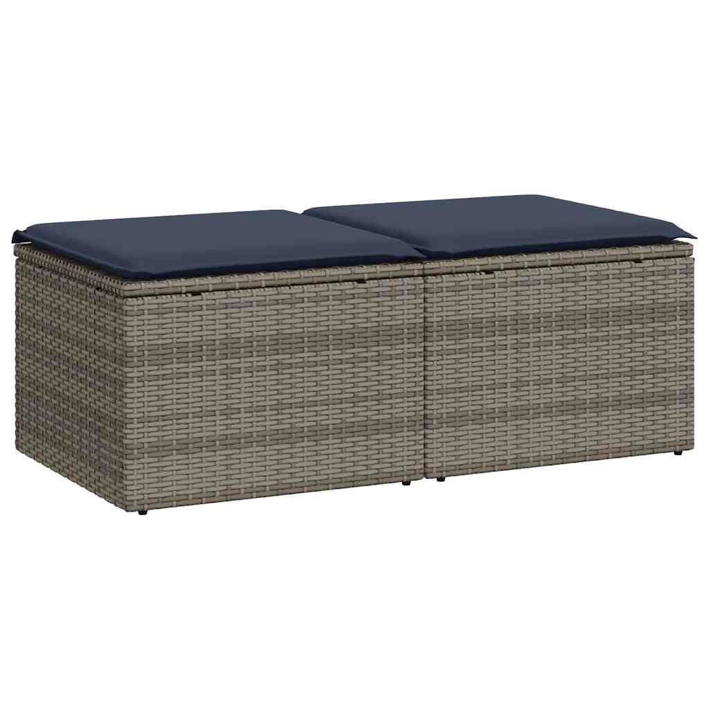 2-delige Loungeset met kussens poly rattan acacia grijs