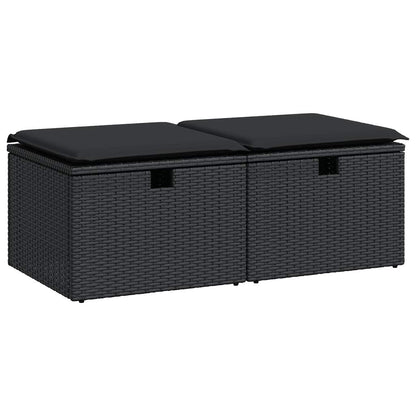 2-delige Loungeset met kussens poly rattan acacia zwart