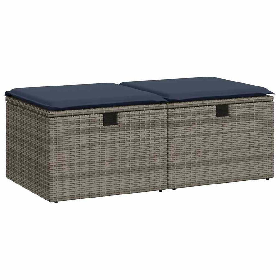 2-delige Loungeset met kussens poly rattan acacia grijs