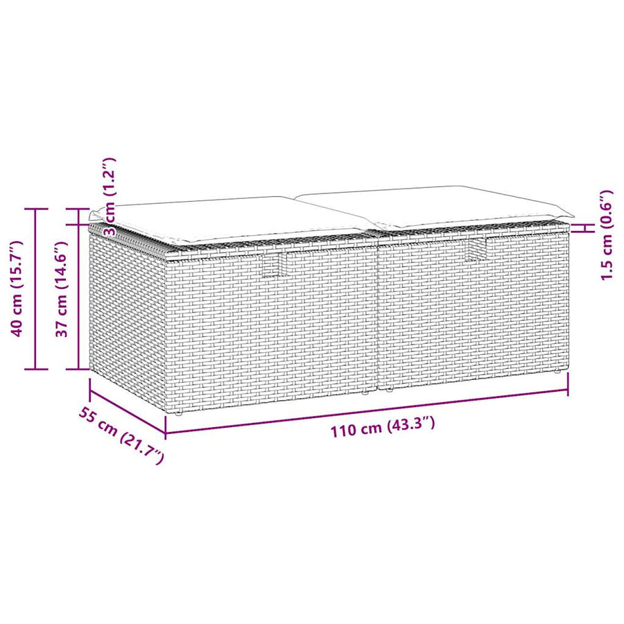 2-delige Loungeset met kussens poly rattan acacia lichtgrijs