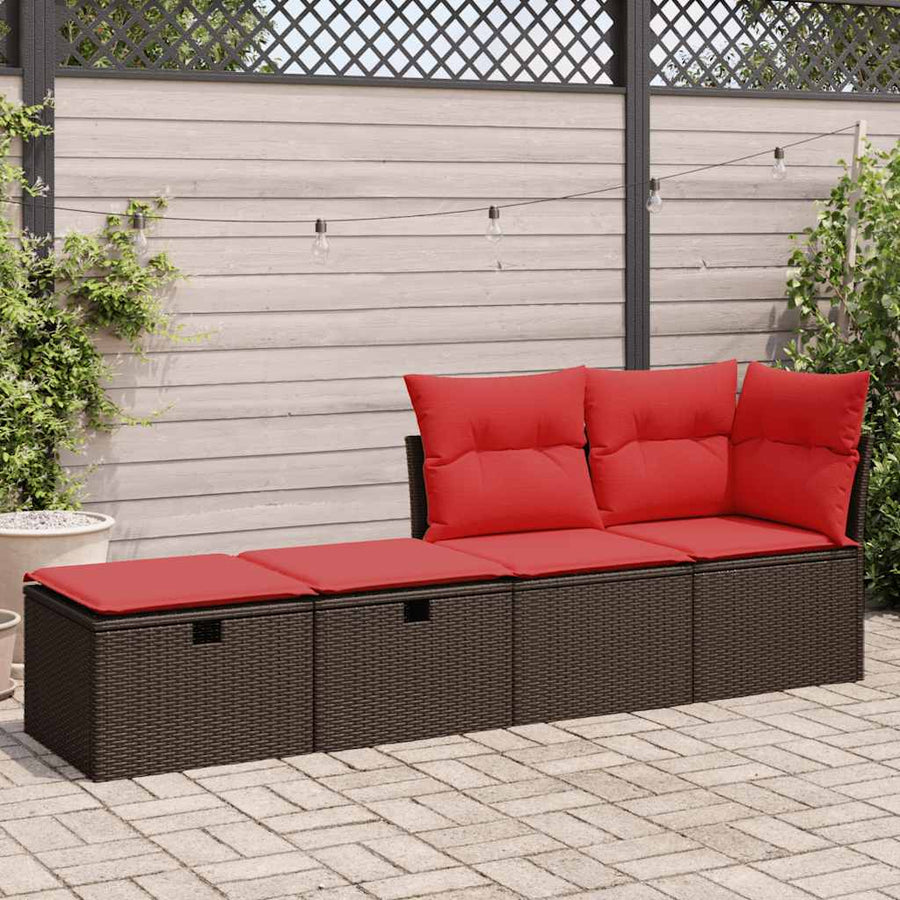 2-delige Loungeset met kussens poly rattan acacia bruin