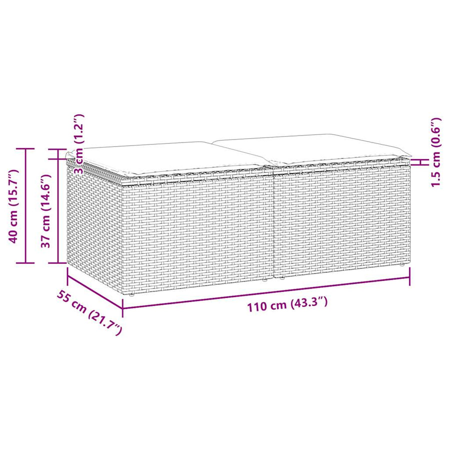 2-delige Loungeset met kussens poly rattan acacia lichtgrijs