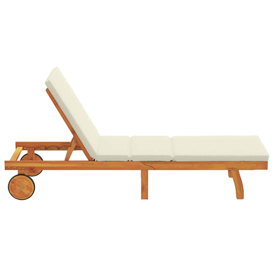 Ligstoel Met Kussen Bruin 63 X 199 X 85Cm Massief Acaciahout Crèmewit
